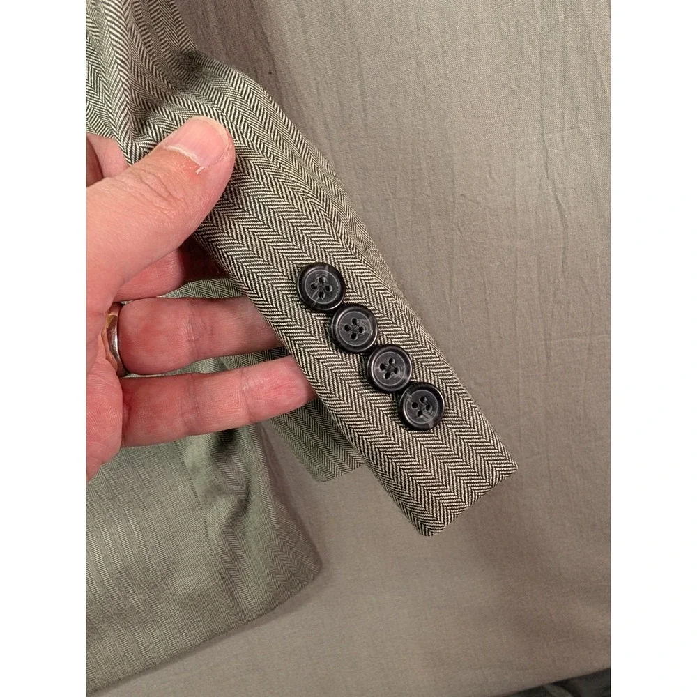 Chaps Mens 48L Silk Wool Herringbone Blazer Sport Coat Gray 2-Button
